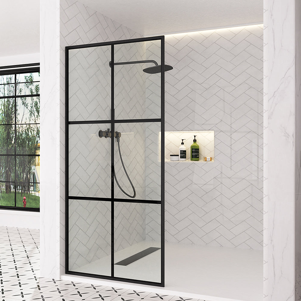 Nyssa 34 in. W x 72 in. H Framed Fixed Shower Screen Door in Matte Black with 5/16 in. (8mm) Tempered Glass