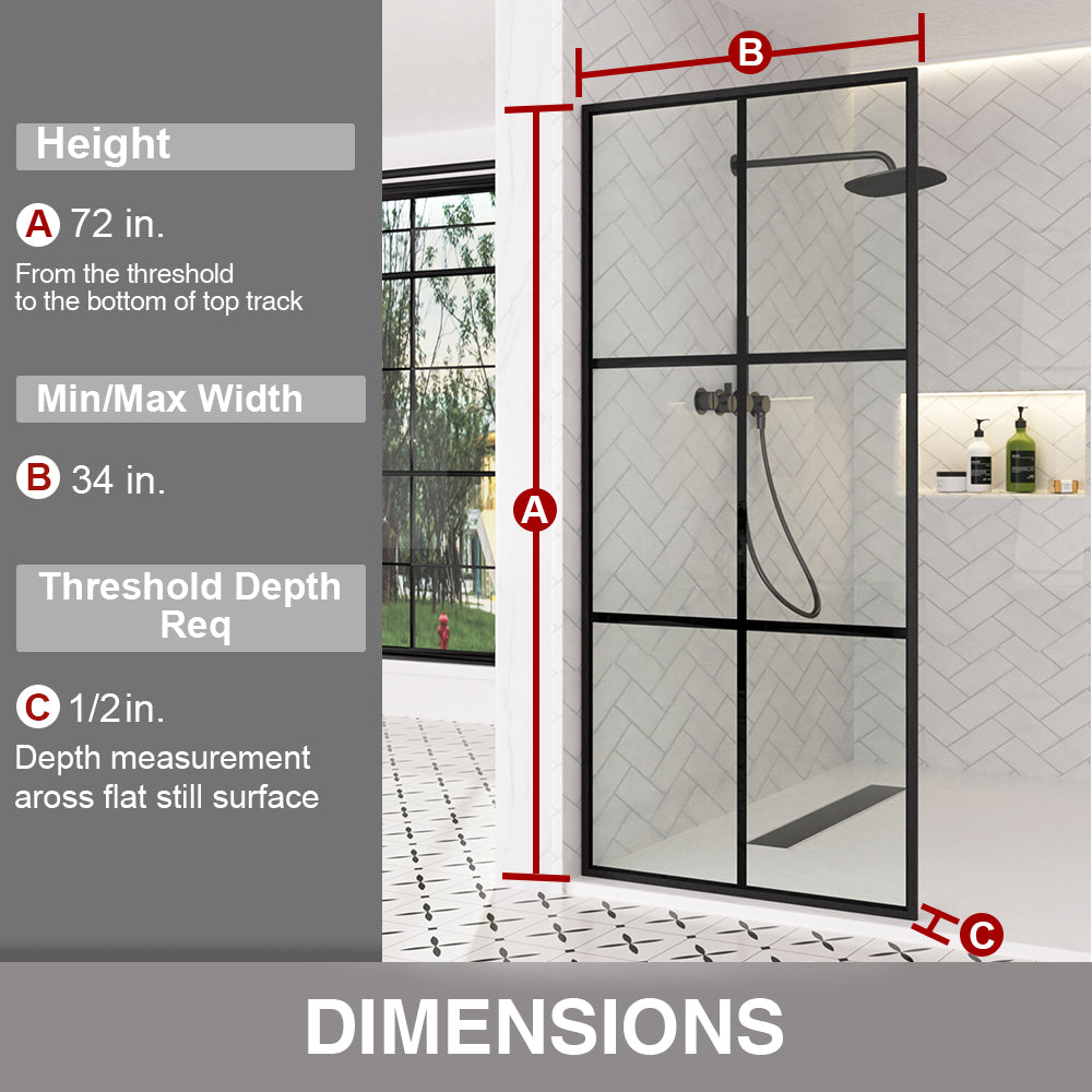 Nyssa 34 in. W x 72 in. H Framed Fixed Shower Screen Door in Matte Black with 5/16 in. (8mm) Tempered Glass