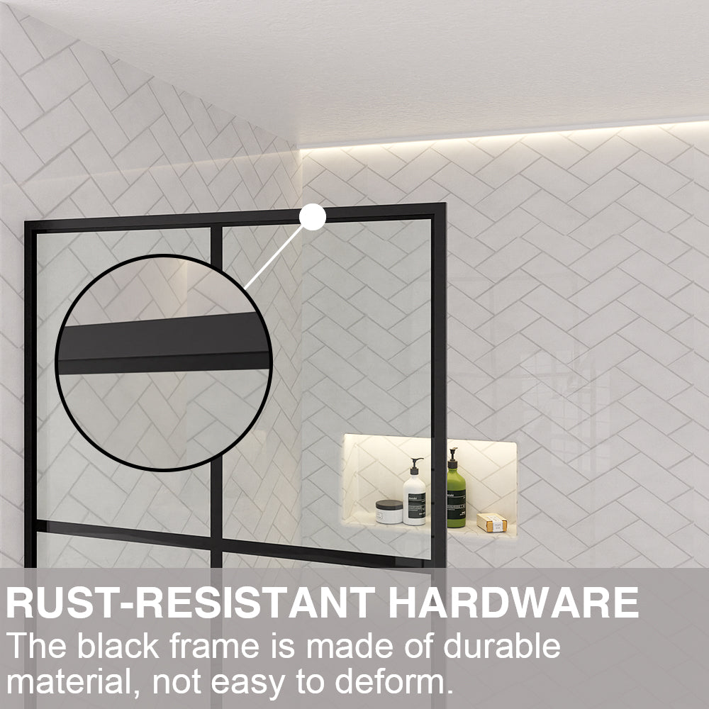 Nyssa 34 in. W x 72 in. H Framed Fixed Shower Screen Door in Matte Black with 5/16 in. (8mm) Tempered Glass