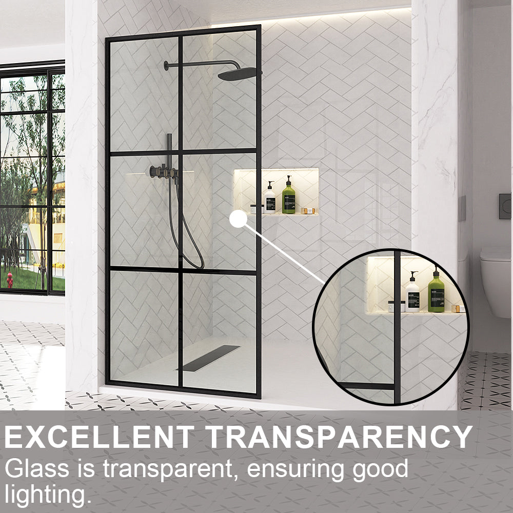 Nyssa 34 in. W x 72 in. H Framed Fixed Shower Screen Door in Matte Black with 5/16 in. (8mm) Tempered Glass