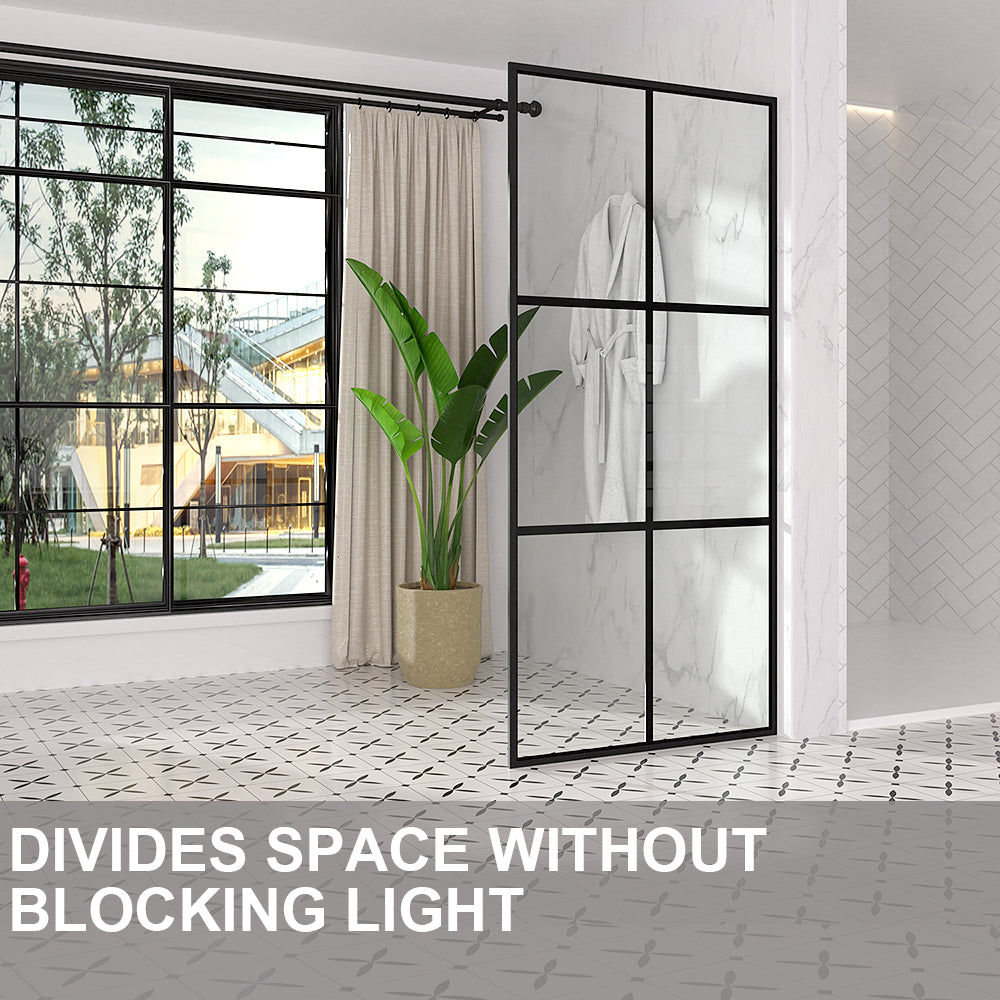 Nyssa 34 in. W x 72 in. H Framed Fixed Shower Screen Door in Matte Black with 5/16 in. (8mm) Tempered Glass