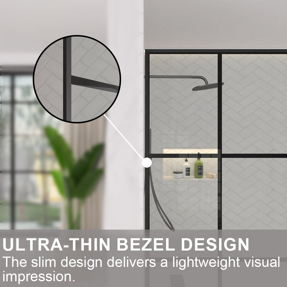 Nyssa 34 in. W x 72 in. H Framed Fixed Shower Screen Door in Matte Black with 5/16 in. (8mm) Tempered Glass