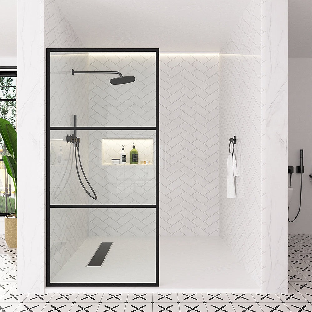 Nyssa 34 in. W x 72 in. H Framed Fixed Shower Screen Door in Matte Black with 5/16 in. (8mm) Tempered Glass