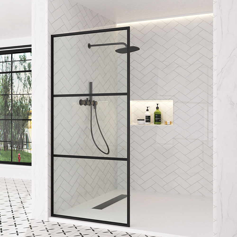 Nyssa 34 in. W x 72 in. H Framed Fixed Shower Screen Door in Matte Black with 5/16 in. (8mm) Tempered Glass
