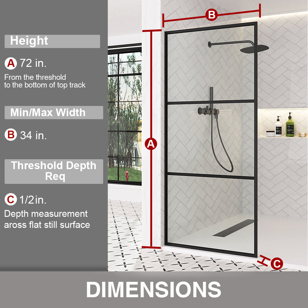 Nyssa 34 in. W x 72 in. H Framed Fixed Shower Screen Door in Matte Black with 5/16 in. (8mm) Tempered Glass
