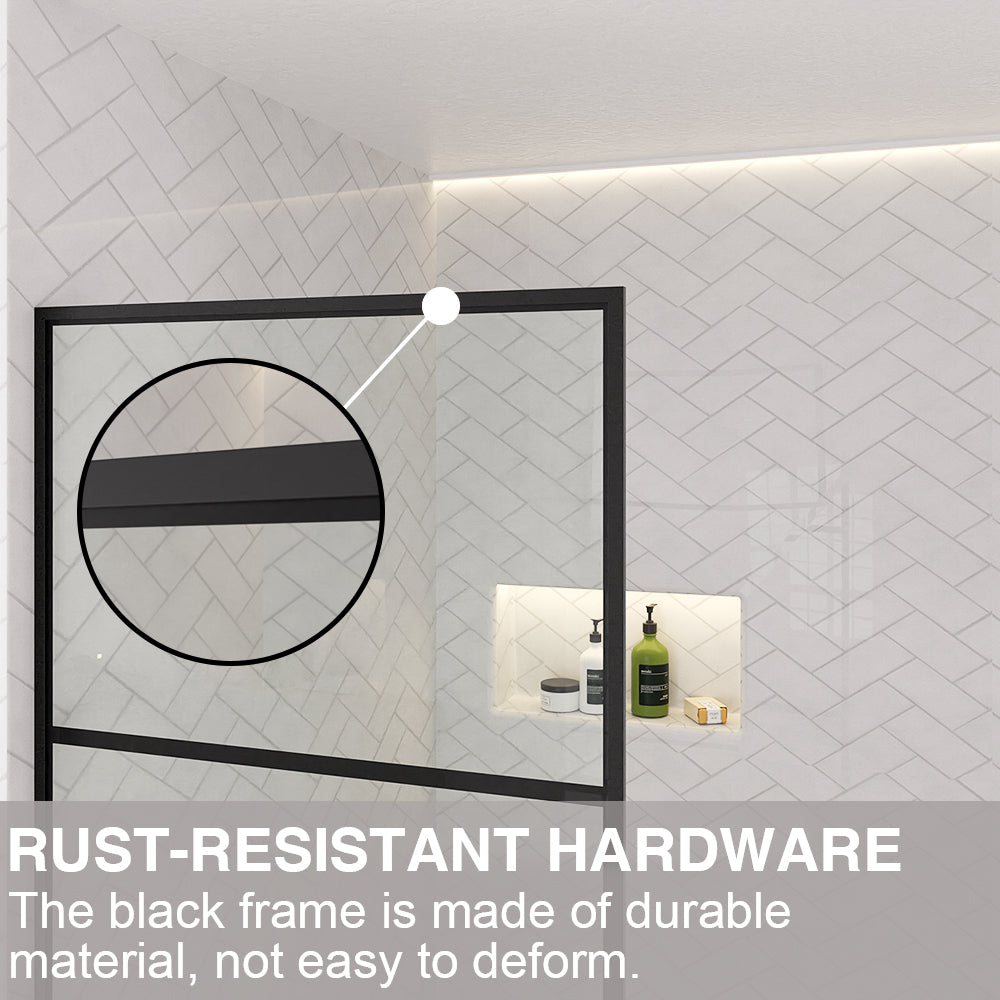 Nyssa 34 in. W x 72 in. H Framed Fixed Shower Screen Door in Matte Black with 5/16 in. (8mm) Tempered Glass