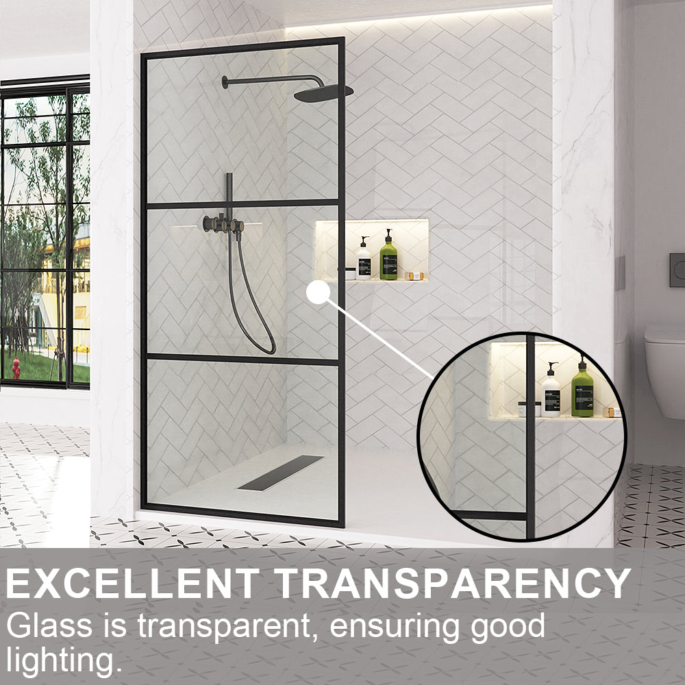 Nyssa 34 in. W x 72 in. H Framed Fixed Shower Screen Door in Matte Black with 5/16 in. (8mm) Tempered Glass