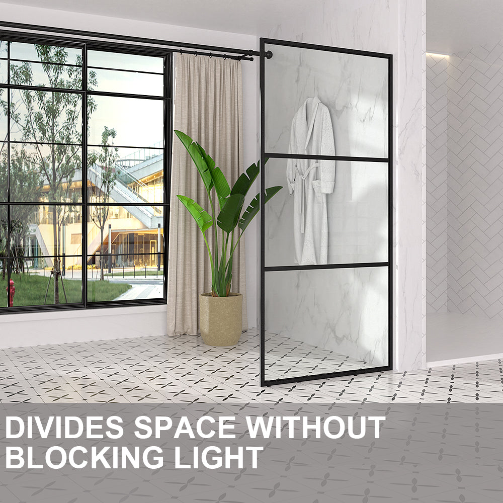 Nyssa 34 in. W x 72 in. H Framed Fixed Shower Screen Door in Matte Black with 5/16 in. (8mm) Tempered Glass