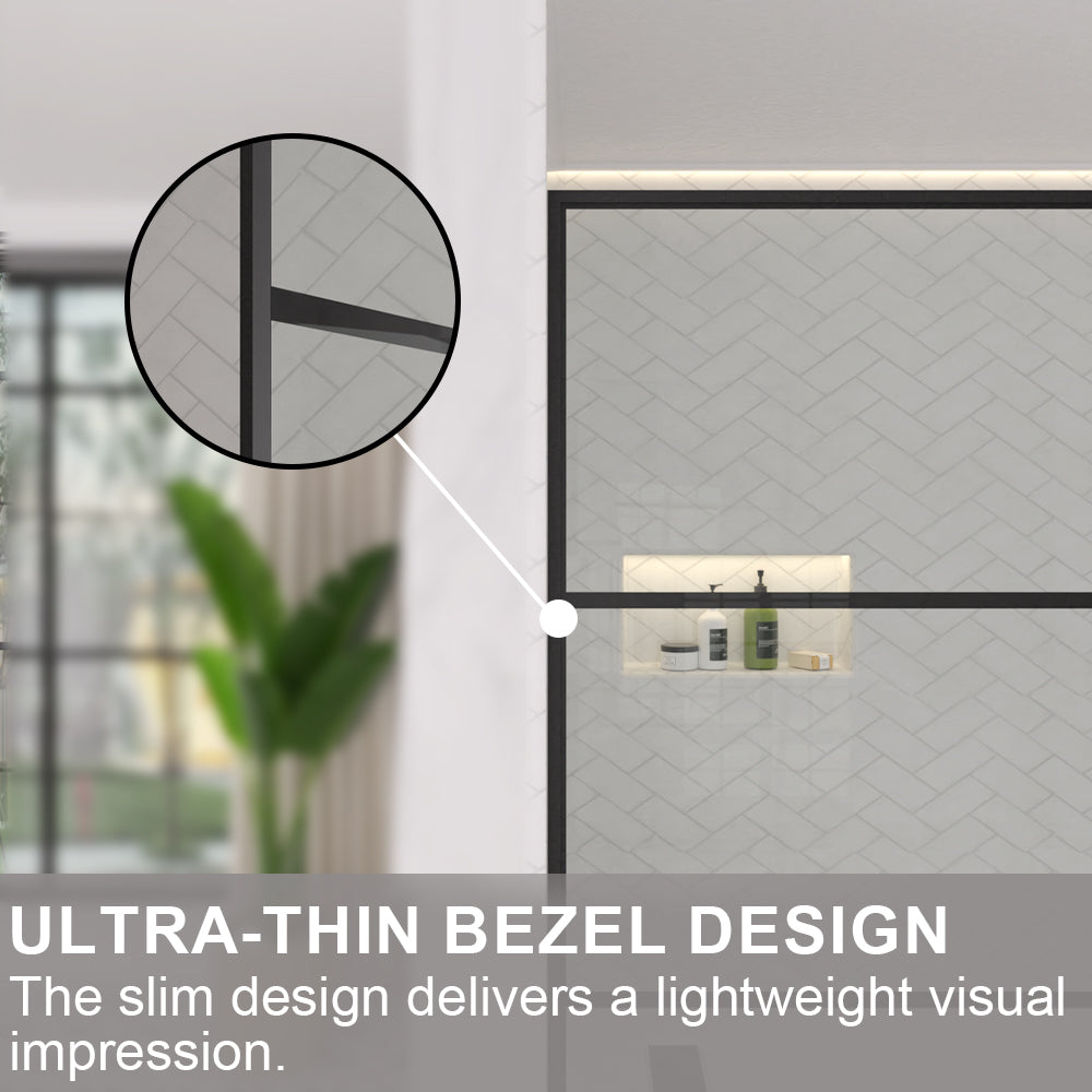Nyssa 34 in. W x 72 in. H Framed Fixed Shower Screen Door in Matte Black with 5/16 in. (8mm) Tempered Glass