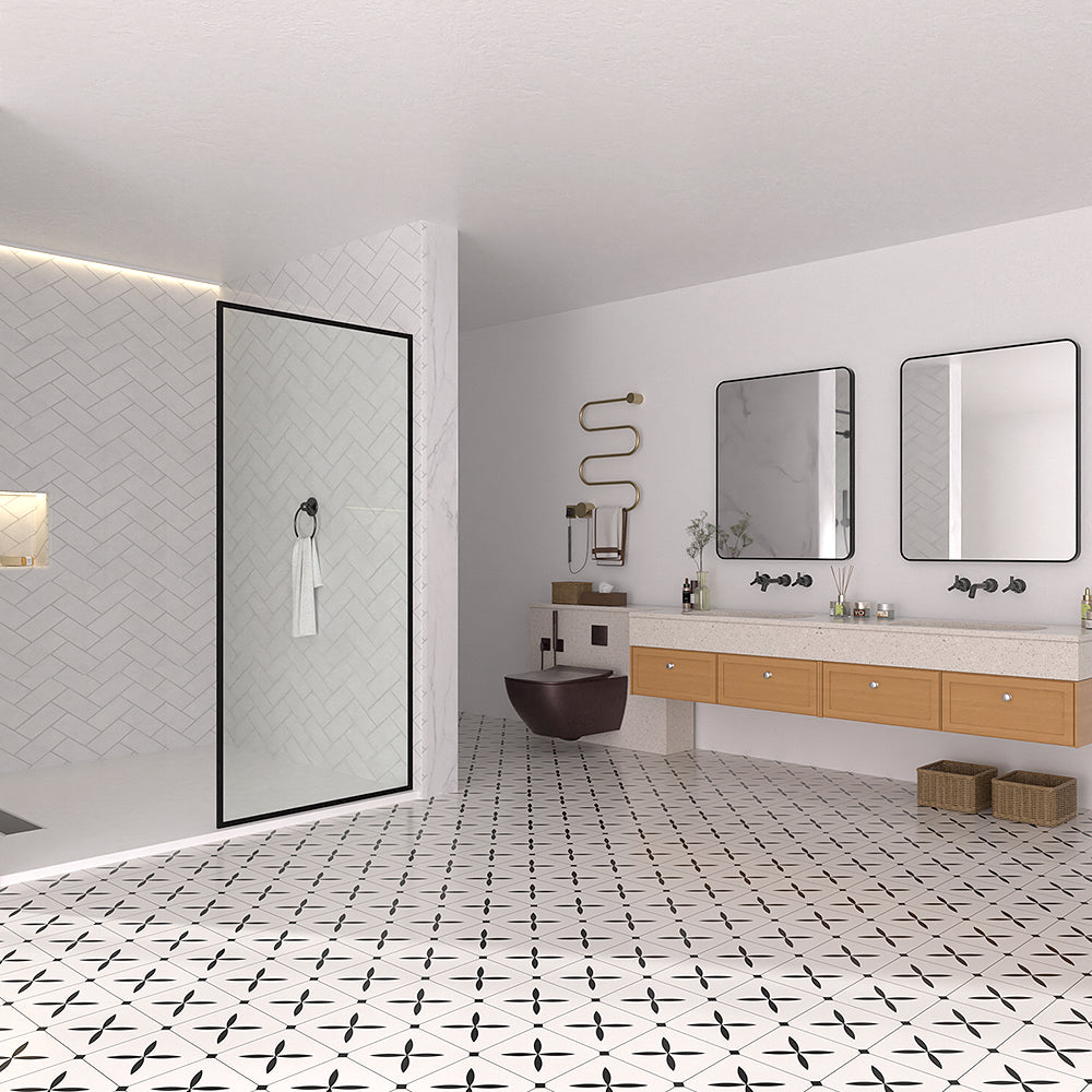 Nyssa 34 in. W x 72 in. H Framed Fixed Shower Screen Door in Matte Black with 5/16 in. (8mm) Tempered Glass