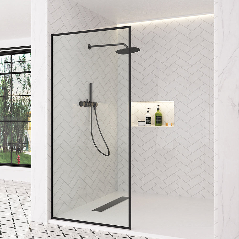Nyssa 34 in. W x 72 in. H Framed Fixed Shower Screen Door in Matte Black with 5/16 in. (8mm) Tempered Glass