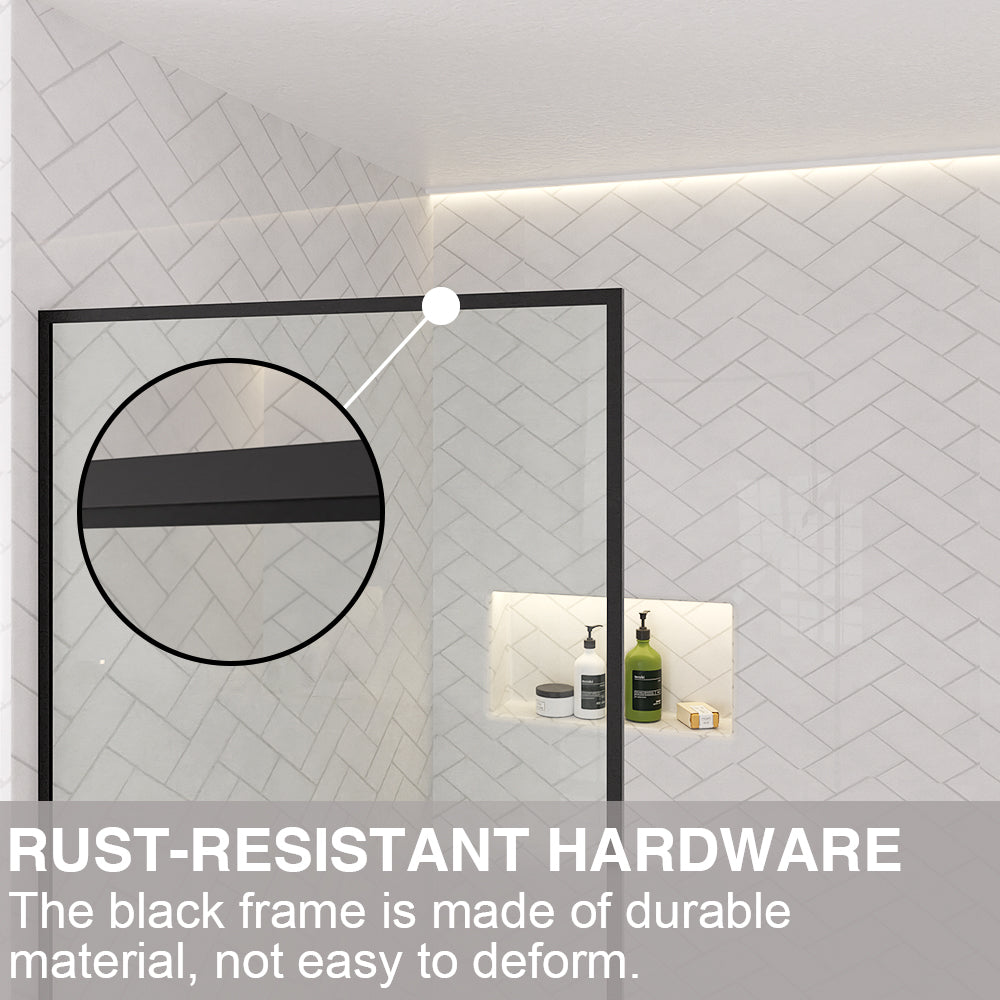 Nyssa 34 in. W x 72 in. H Framed Fixed Shower Screen Door in Matte Black with 5/16 in. (8mm) Tempered Glass
