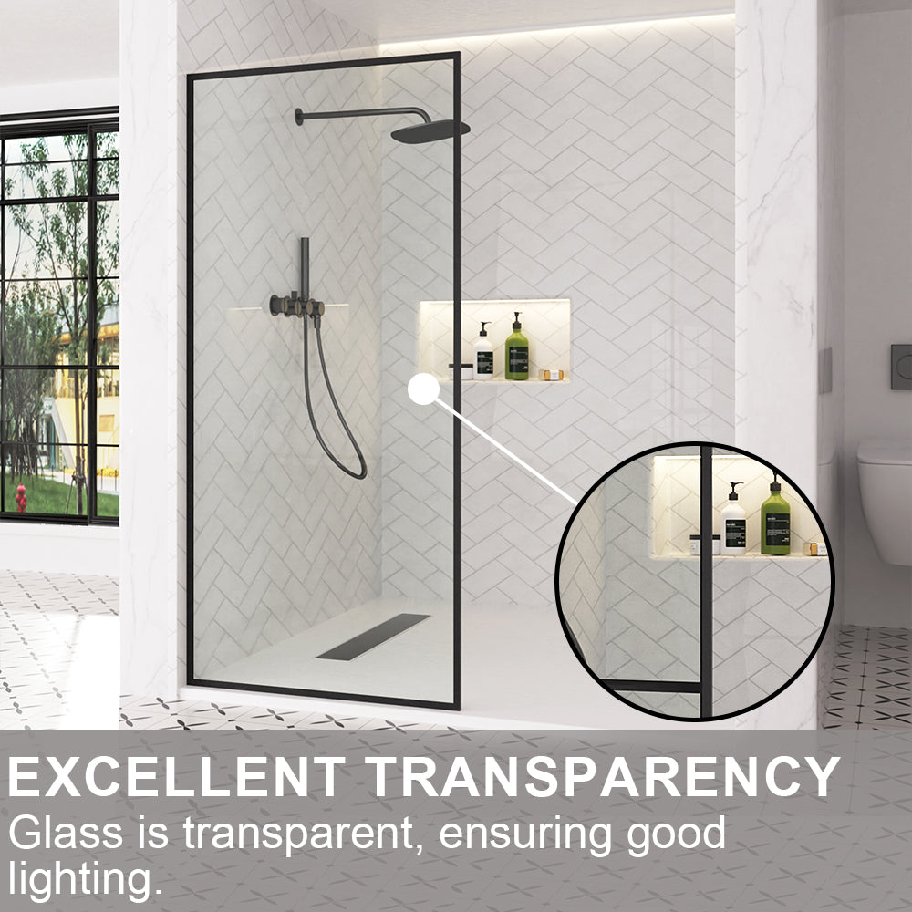 Nyssa 34 in. W x 72 in. H Framed Fixed Shower Screen Door in Matte Black with 5/16 in. (8mm) Tempered Glass