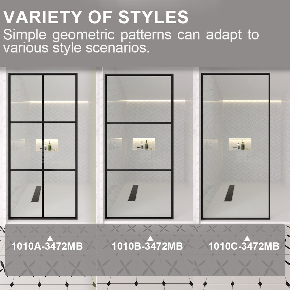 Nyssa 34 in. W x 72 in. H Framed Fixed Shower Screen Door in Matte Black with 5/16 in. (8mm) Tempered Glass