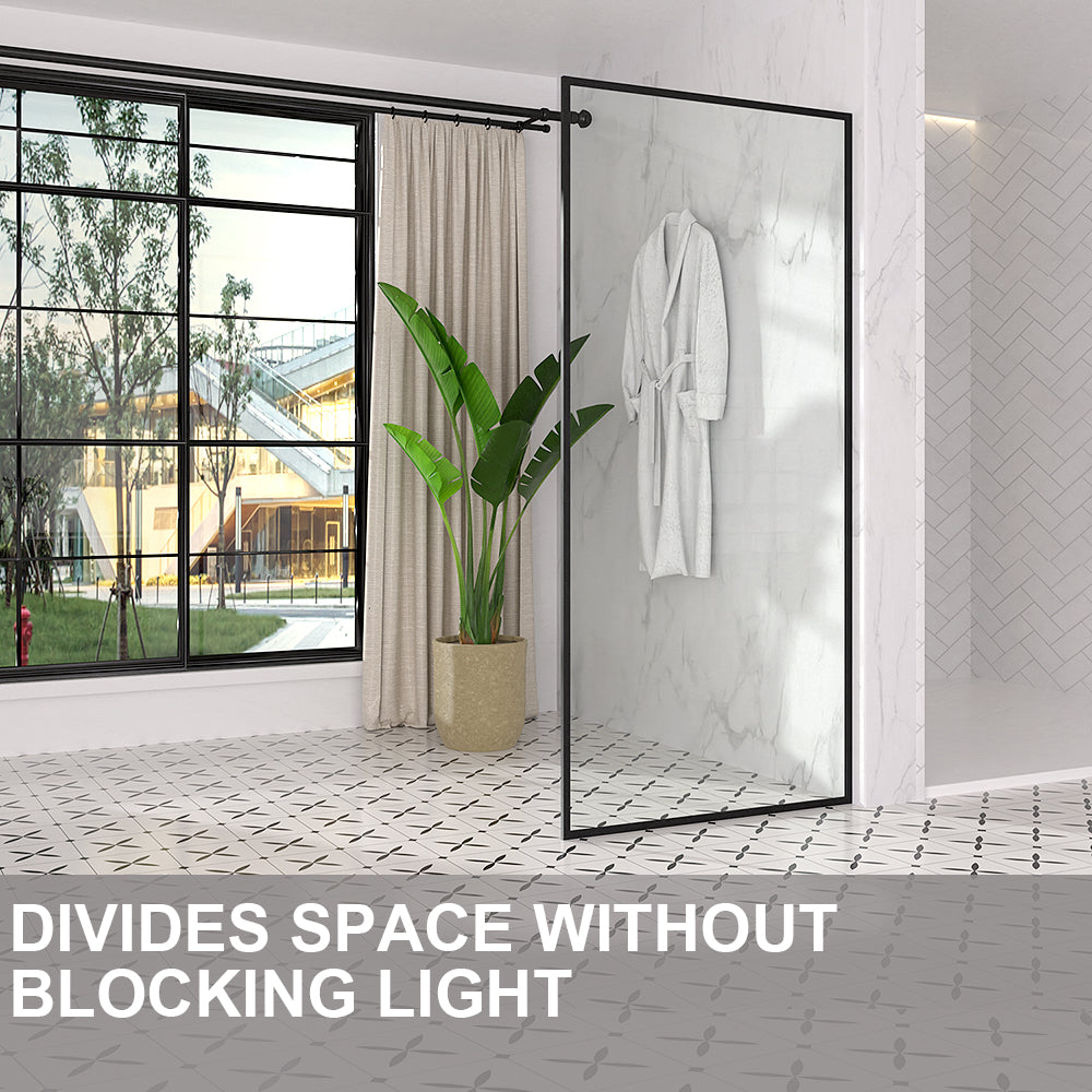 Nyssa 34 in. W x 72 in. H Framed Fixed Shower Screen Door in Matte Black with 5/16 in. (8mm) Tempered Glass