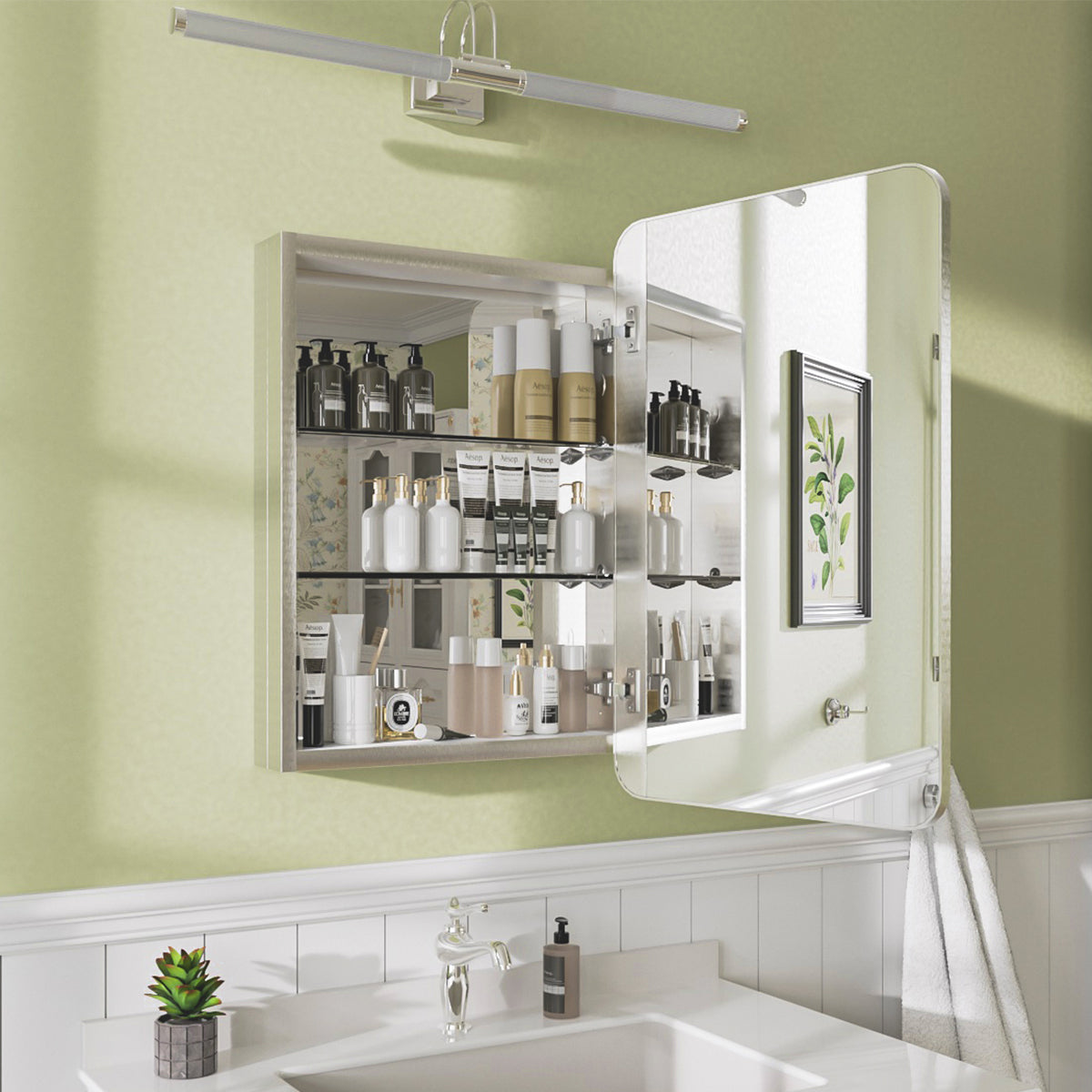 Niveal FMC Series Rectangular Aluminum Recessed/Surface Mount Framed Medicine Cabinet with Mirror