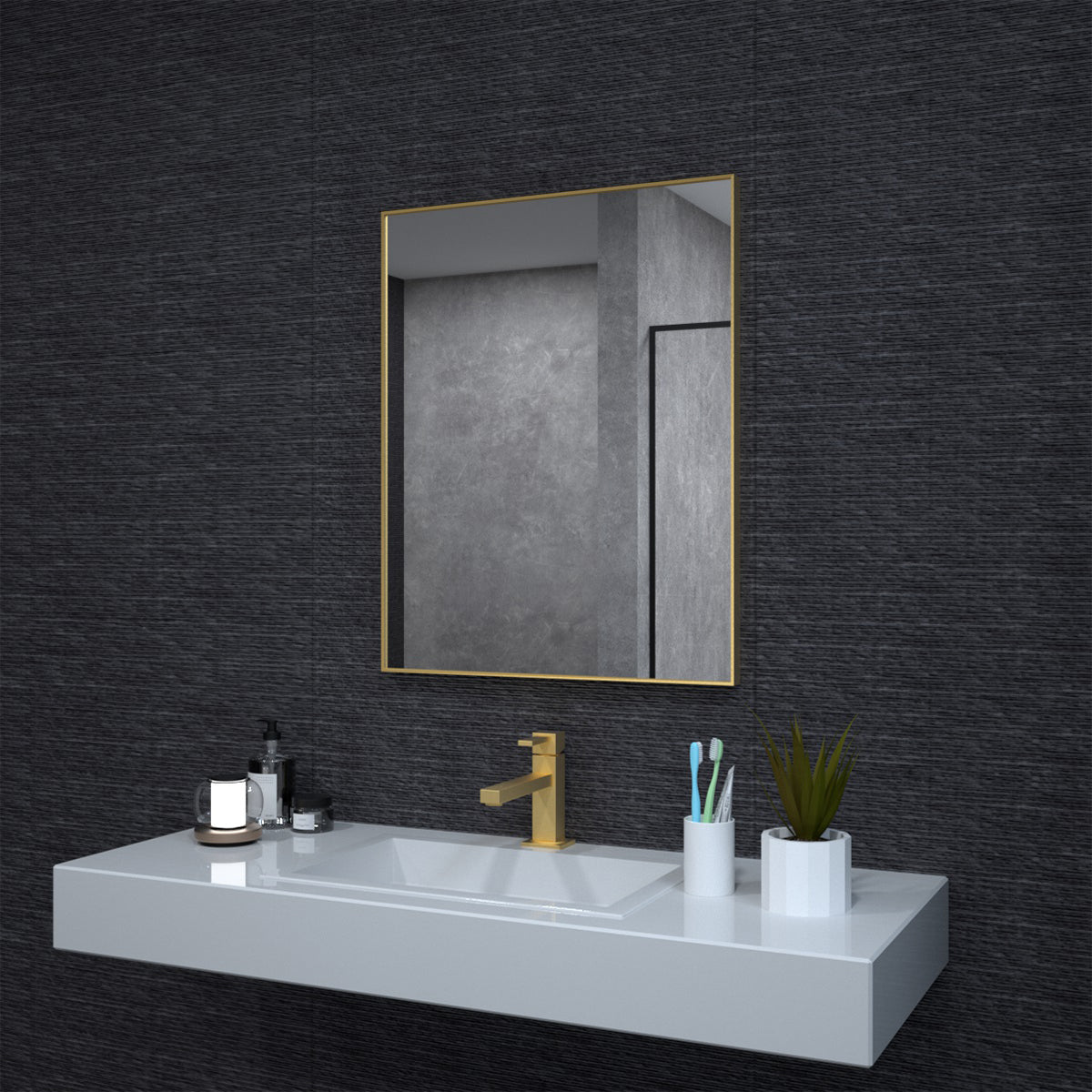 Niveal SE Series Aura Rectangular Framed Wall Bathroom Vanity Mirror