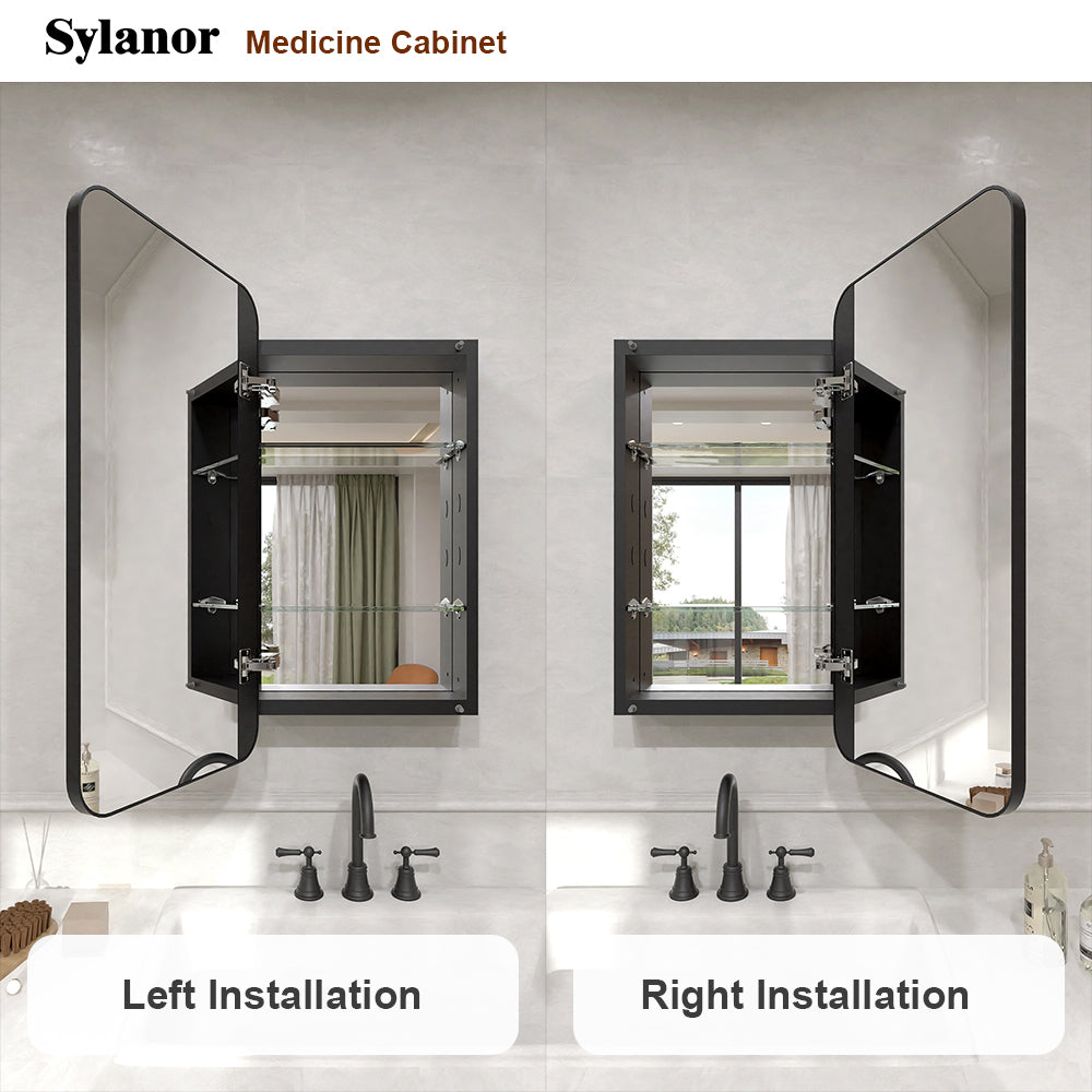 Verve Frameless Recessed or Surface-Mount Rectangular Aluminum Medicine Cabinet with Mirror in Matte Black