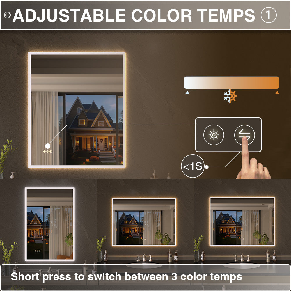 Shimmer Rectangular Frameless Anti-Fog LED Light Dimmable Wall Bathroom Vanity Mirror in Polished Crystal