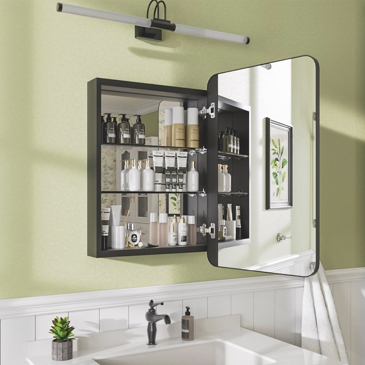Niveal FMC Series Rectangular Aluminum Recessed/Surface Mount Framed Medicine Cabinet with Mirror