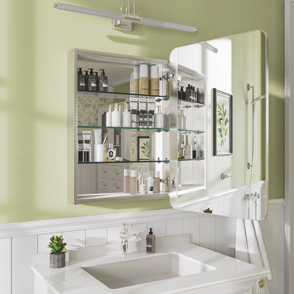 Niveal FMC Series Rectangular Aluminum Recessed/Surface Mount Framed Medicine Cabinet with Mirror