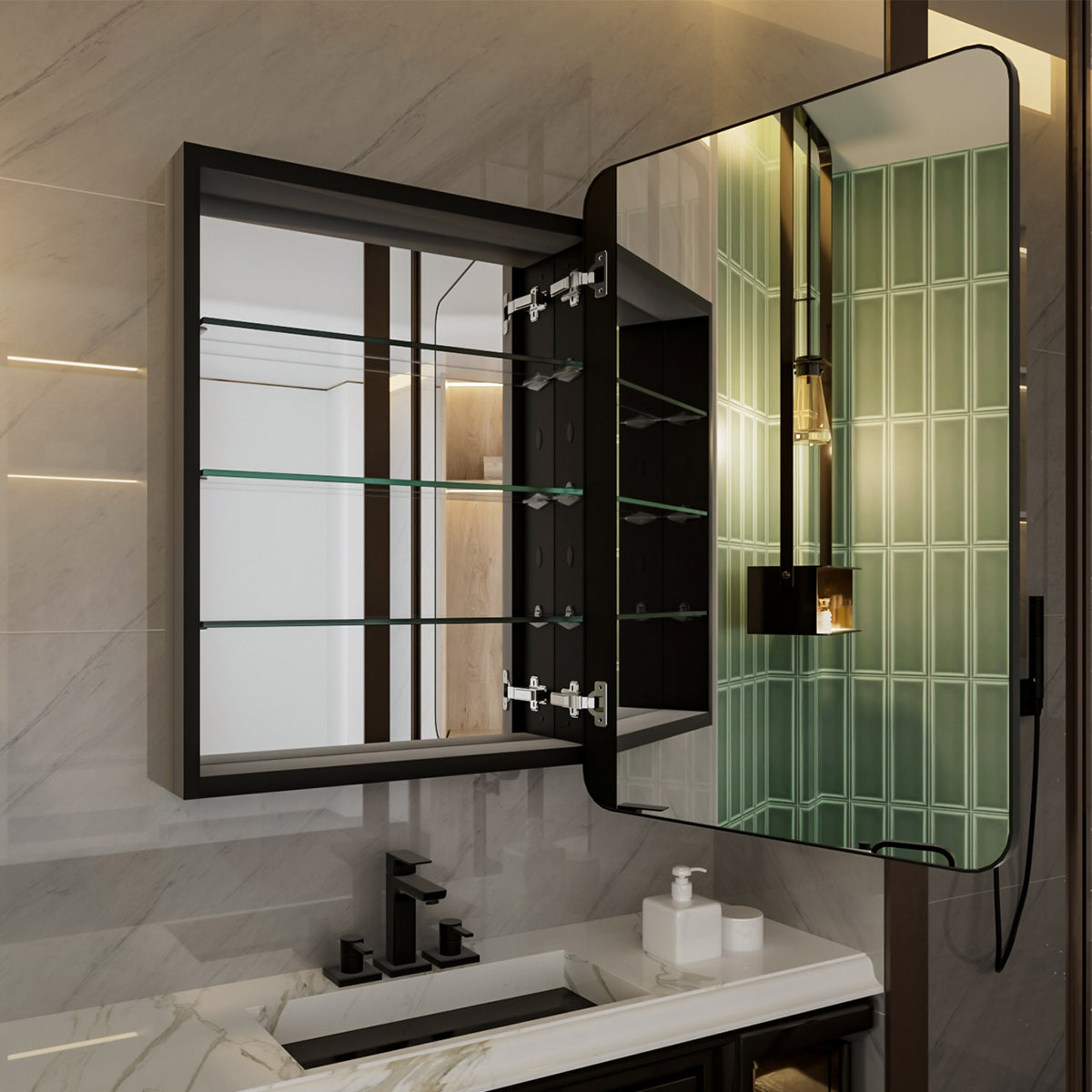 Niveal LUFM Series Rectangular Aluminum Framed Medicine Cabinet with Mirror