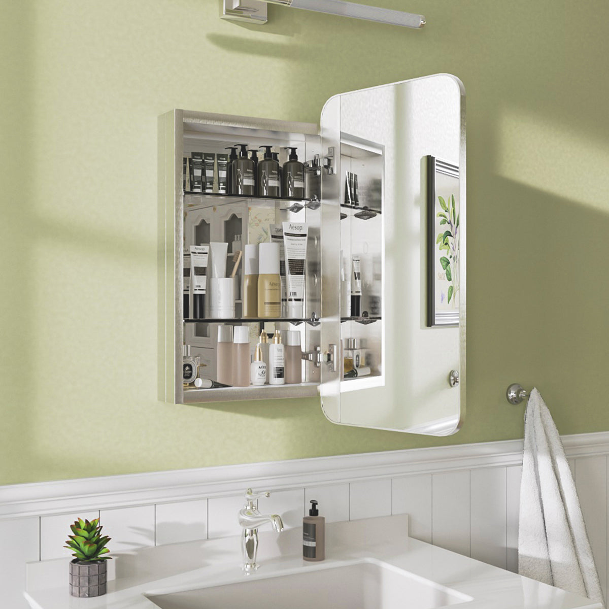 Niveal FMC Series Rectangular Aluminum Recessed/Surface Mount Framed Medicine Cabinet with Mirror