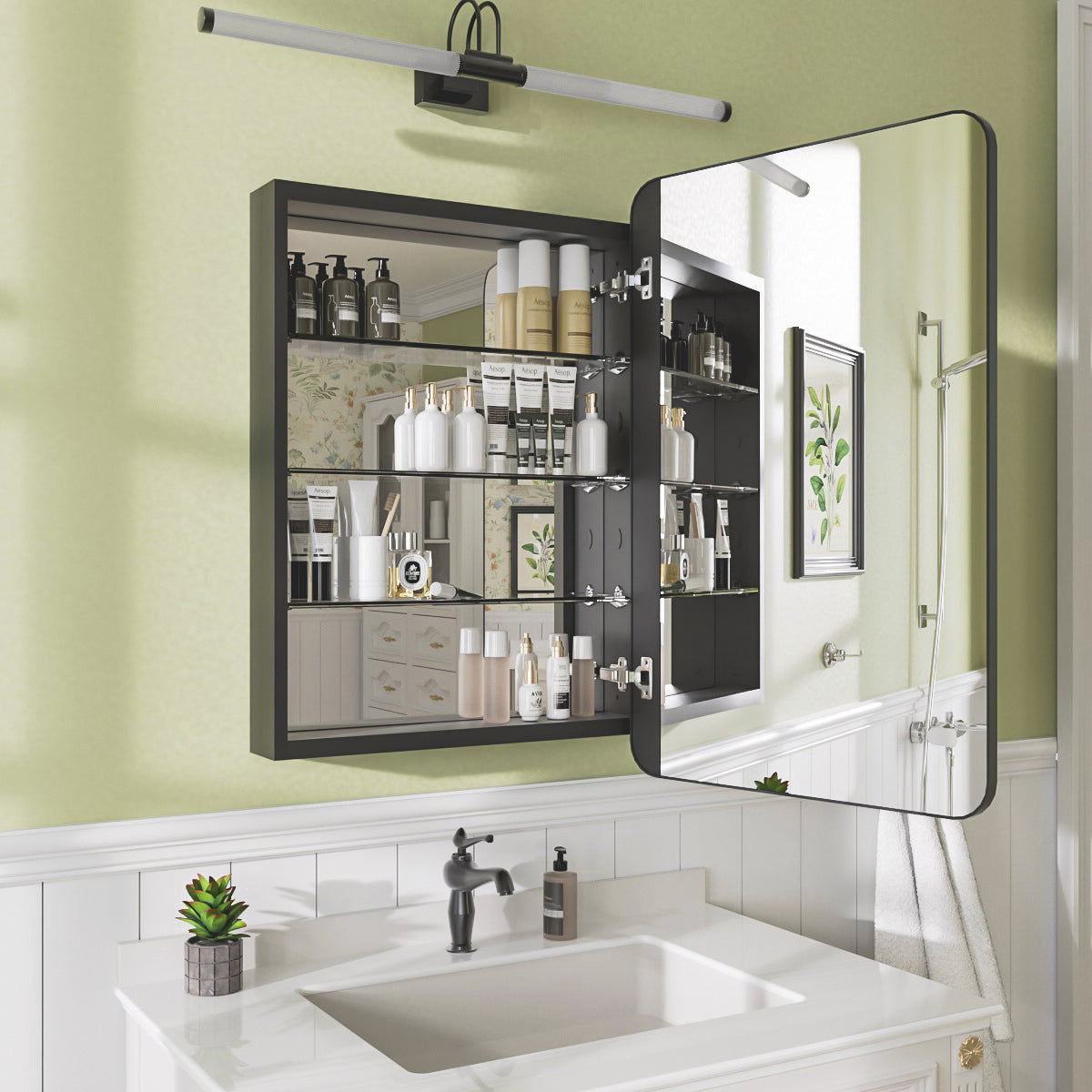Niveal FMC Series Rectangular Aluminum Recessed/Surface Mount Framed Medicine Cabinet with Mirror