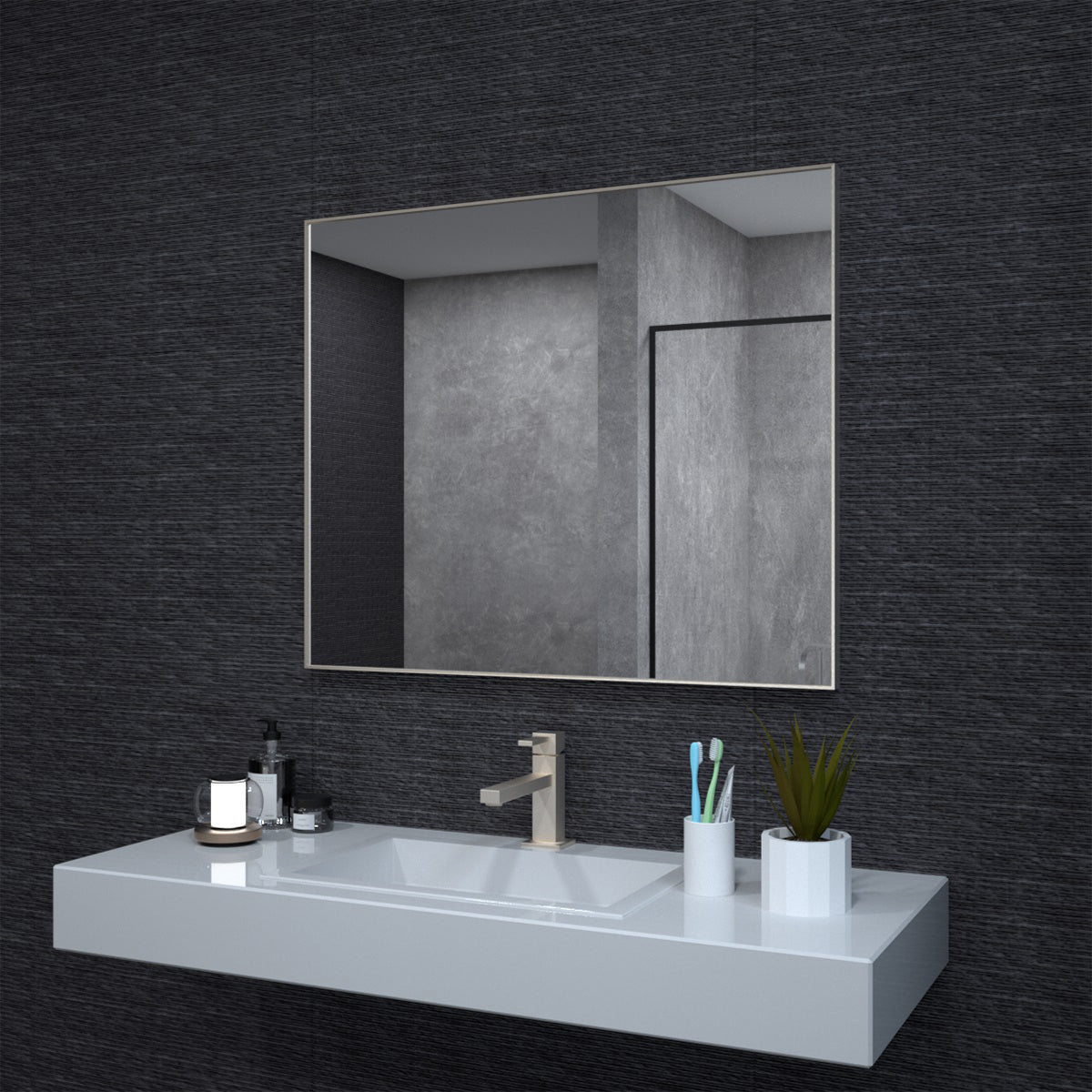Niveal SE Series Aura Rectangular Framed Wall Bathroom Vanity Mirror