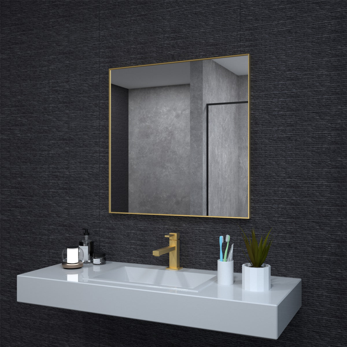 Niveal SE Series Aura Rectangular Framed Wall Bathroom Vanity Mirror
