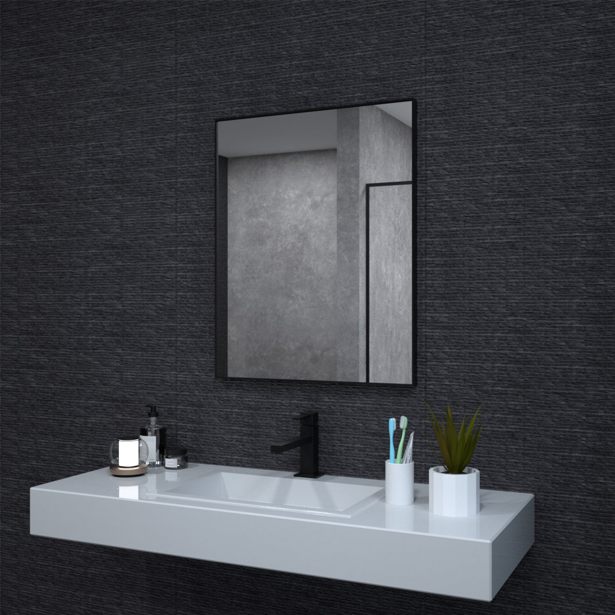 Niveal SE Series Aura Rectangular Framed Wall Bathroom Vanity Mirror