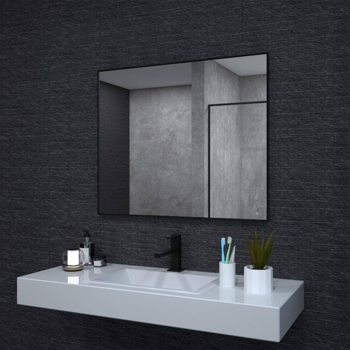 Niveal SE Series Aura Rectangular Framed Wall Bathroom Vanity Mirror
