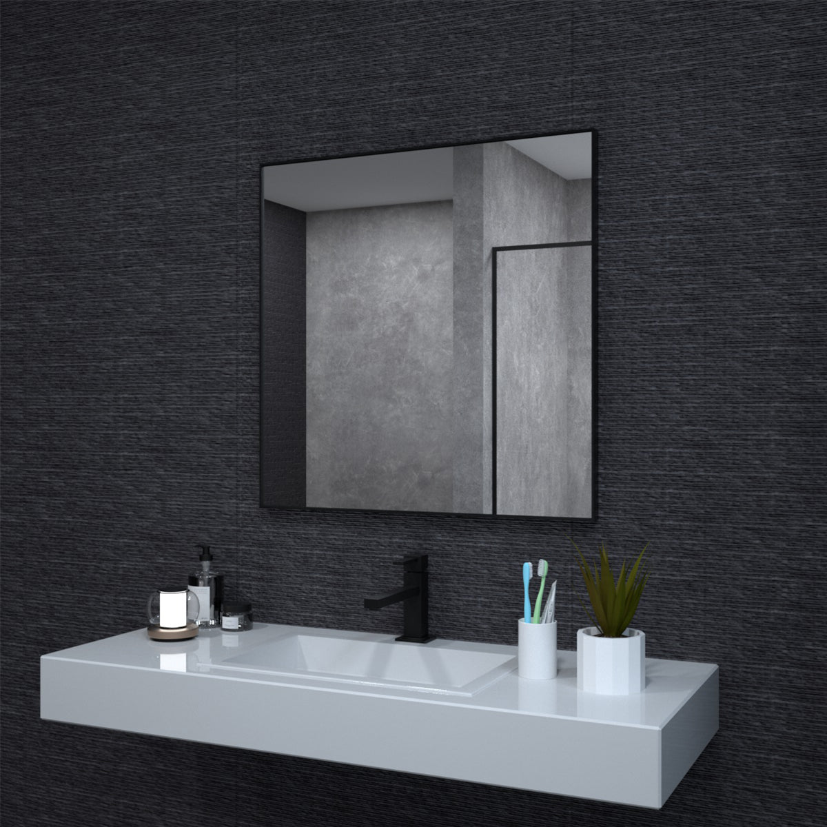 Niveal SE Series Aura Rectangular Framed Wall Bathroom Vanity Mirror