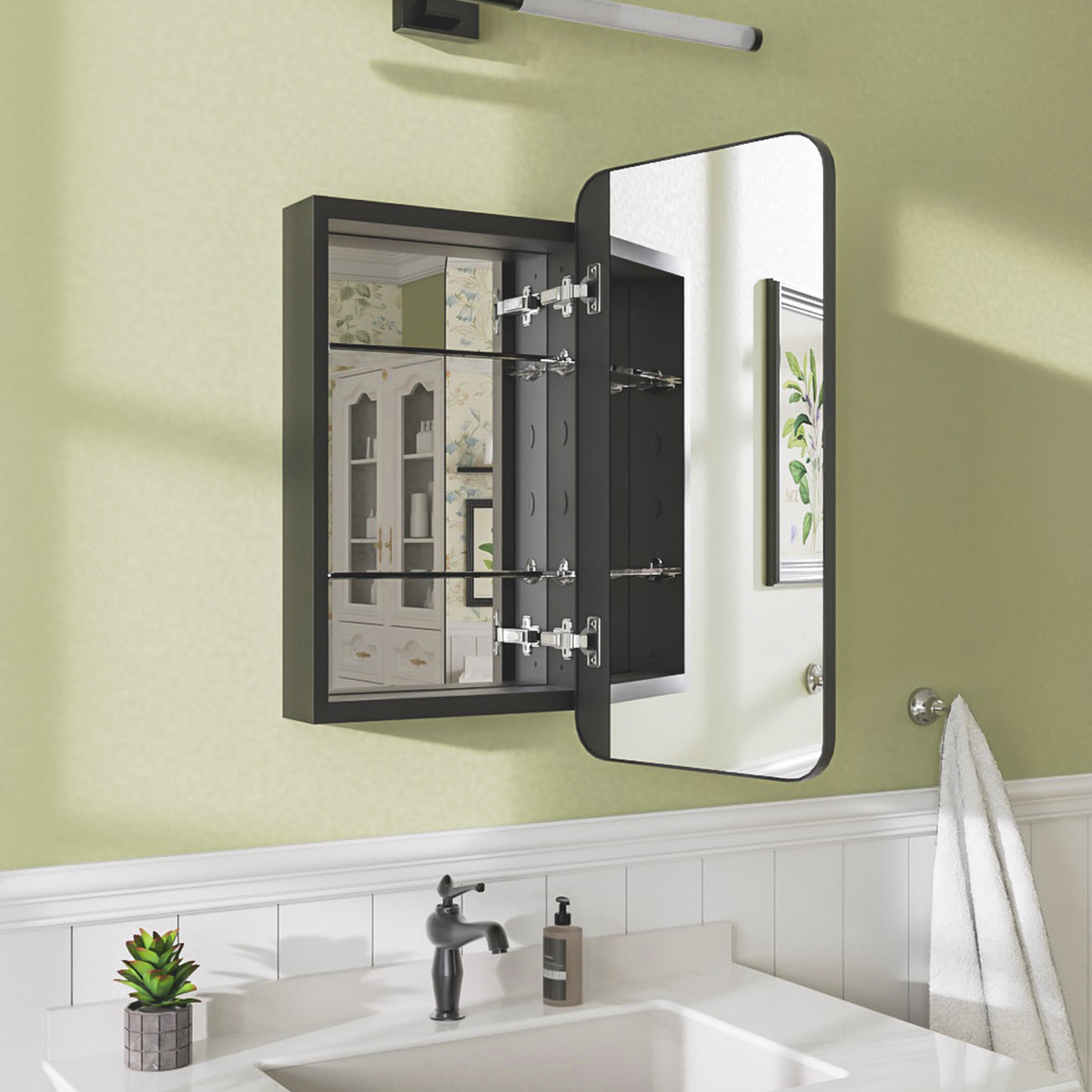 Niveal FMC Series Rectangular Aluminum Recessed/Surface Mount Framed Medicine Cabinet with Mirror