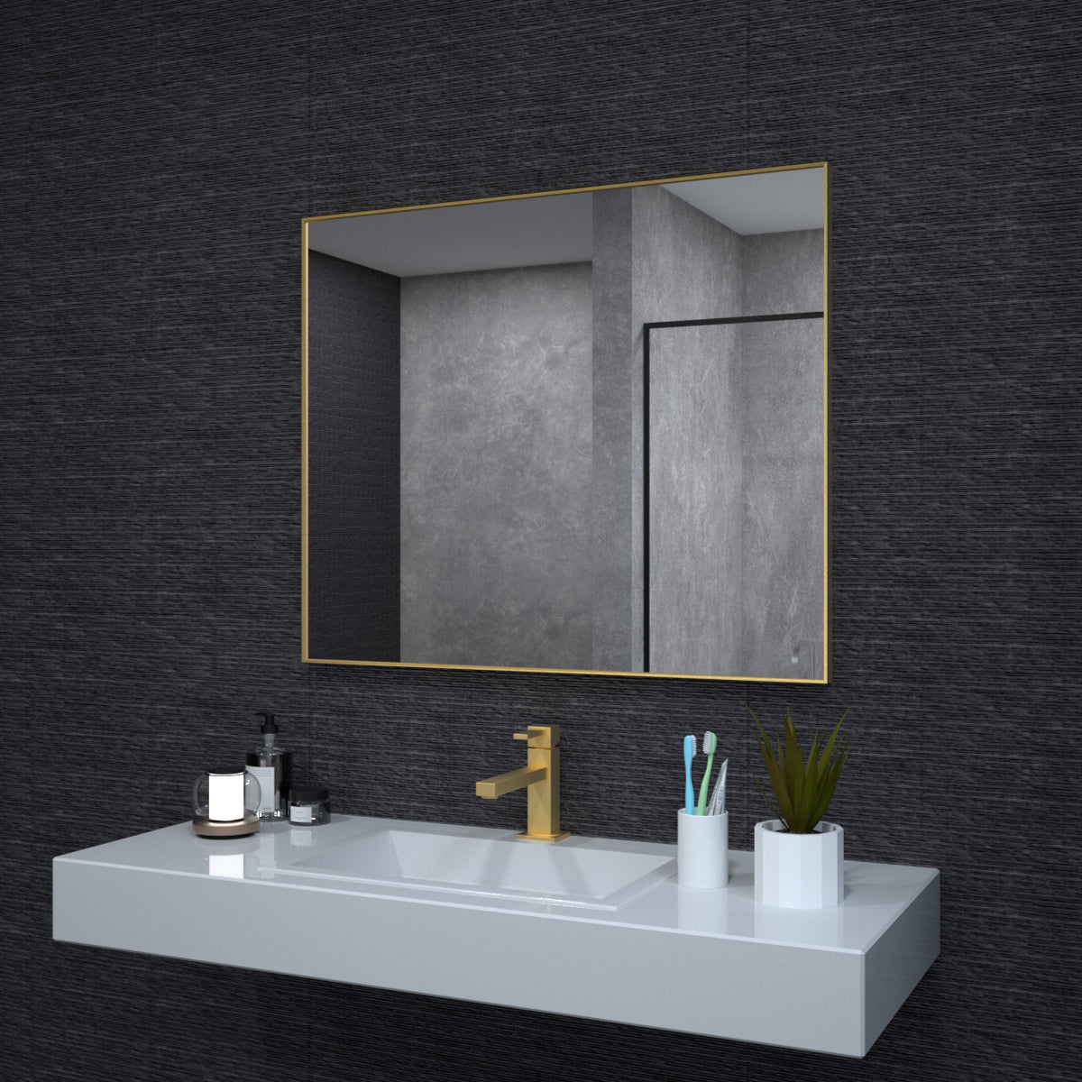 Niveal SE Series Aura Rectangular Framed Wall Bathroom Vanity Mirror