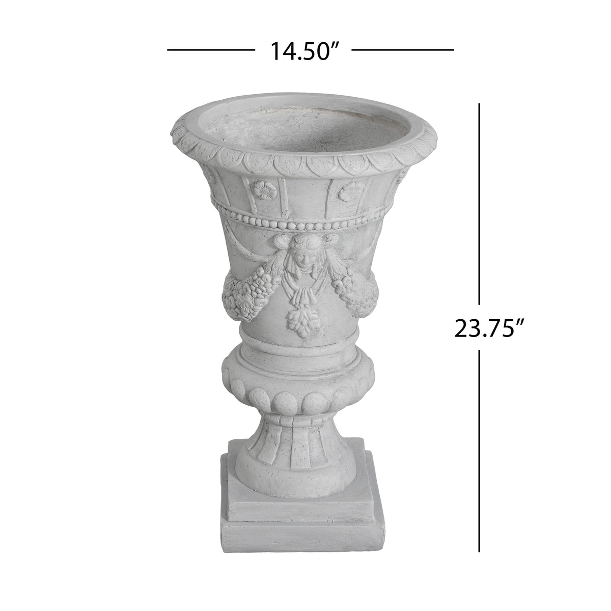 Glen 23.75 in. Tall Light Gray Magnesium Oxide Garden Urn Planter for Indoor Outdoor Use