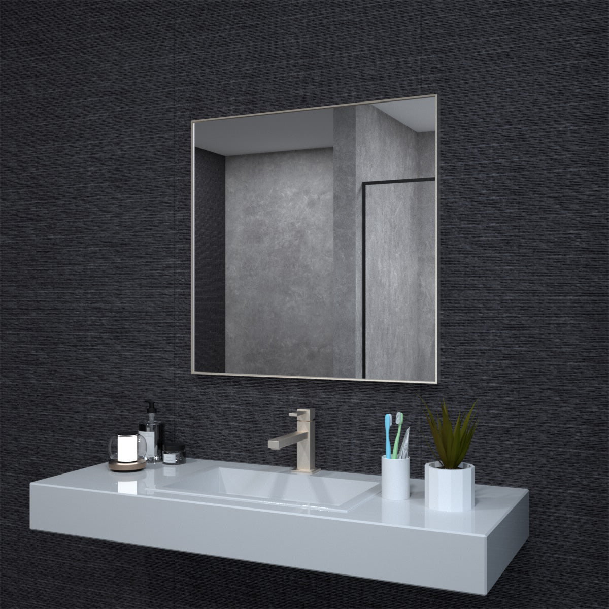 Niveal SE Series Aura Rectangular Framed Wall Bathroom Vanity Mirror