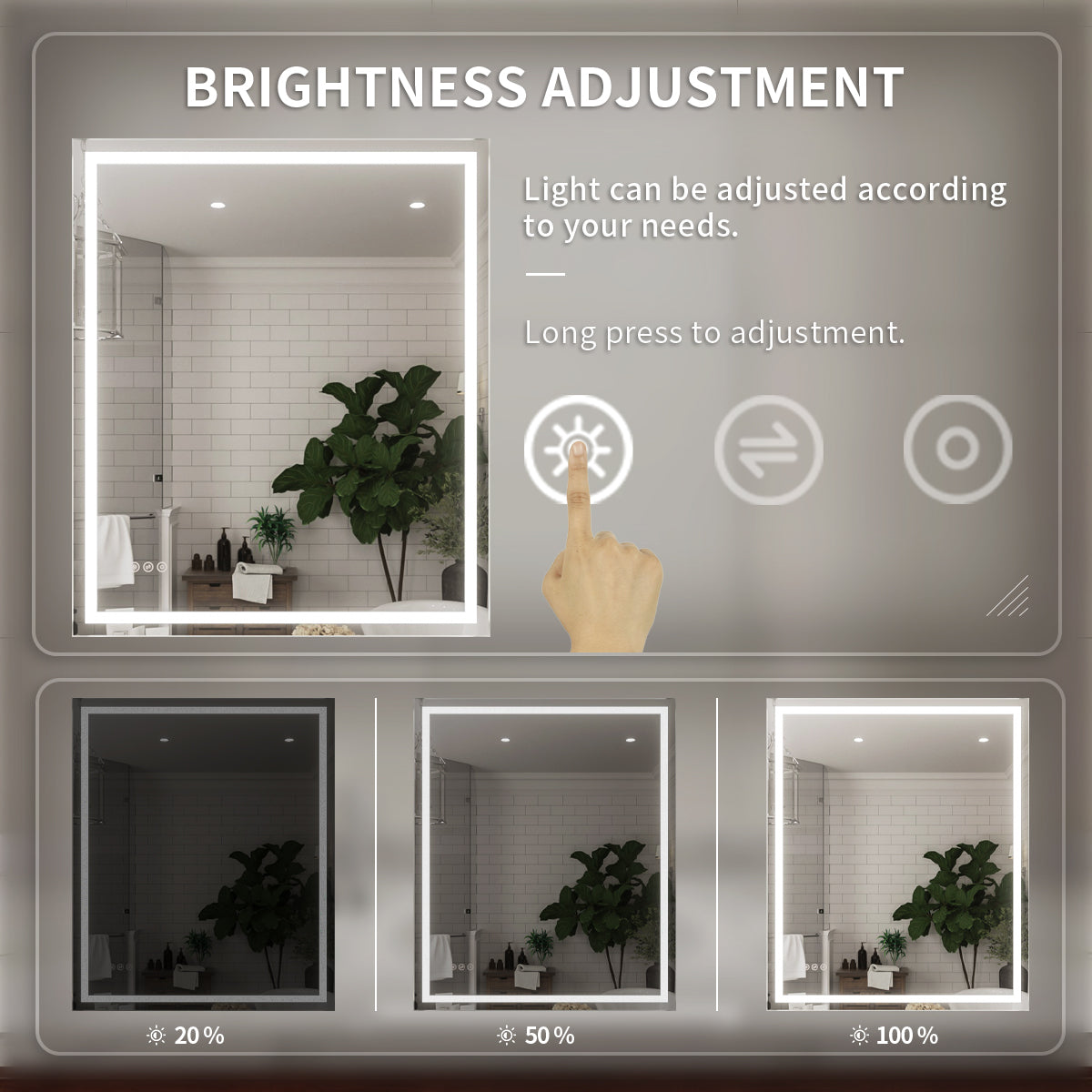 Niveal LMD Series Rectangular Frameless LED Wall Bathroom Vanity Mirror in Silver