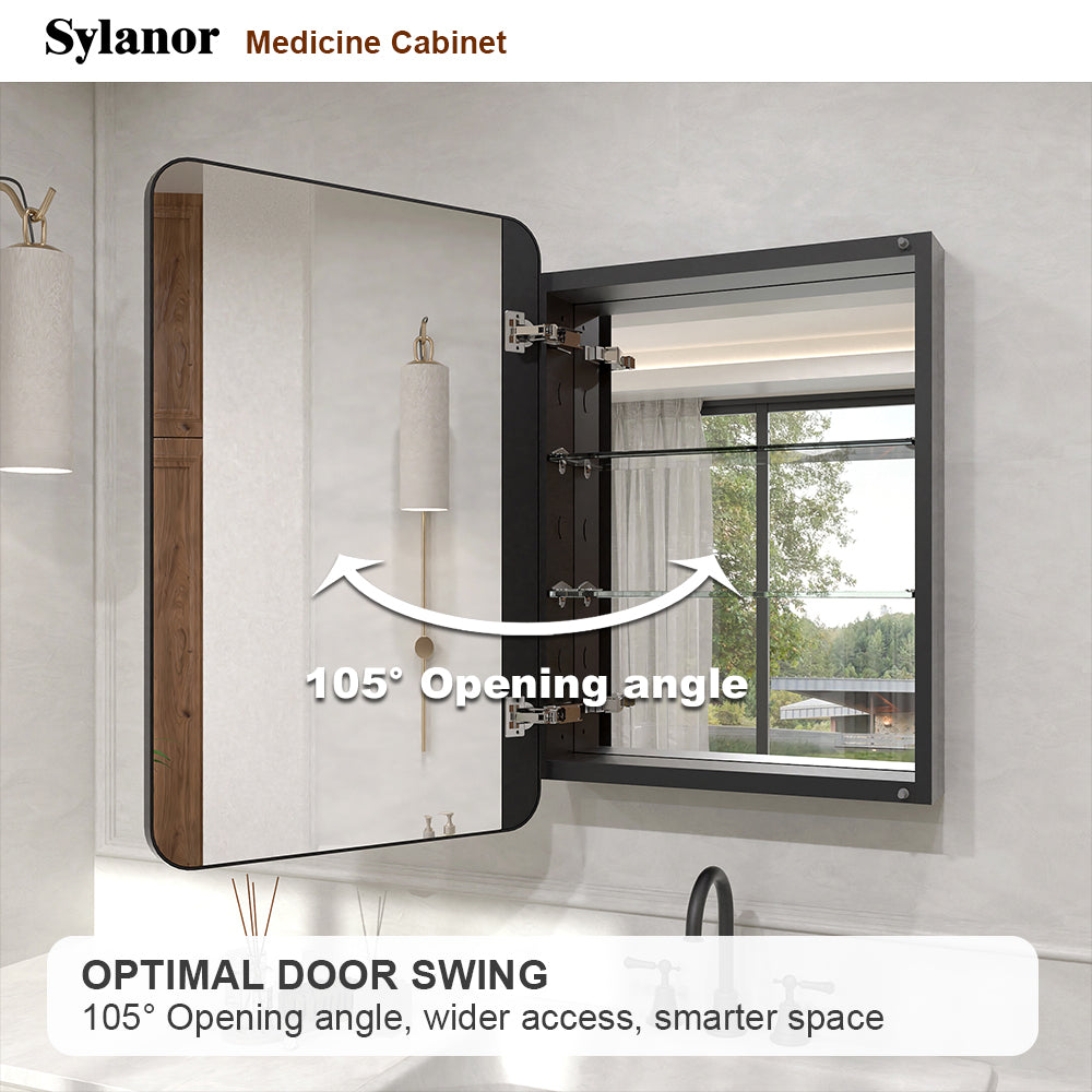 Verve Frameless Recessed or Surface-Mount Rectangular Aluminum Medicine Cabinet with Mirror in Matte Black