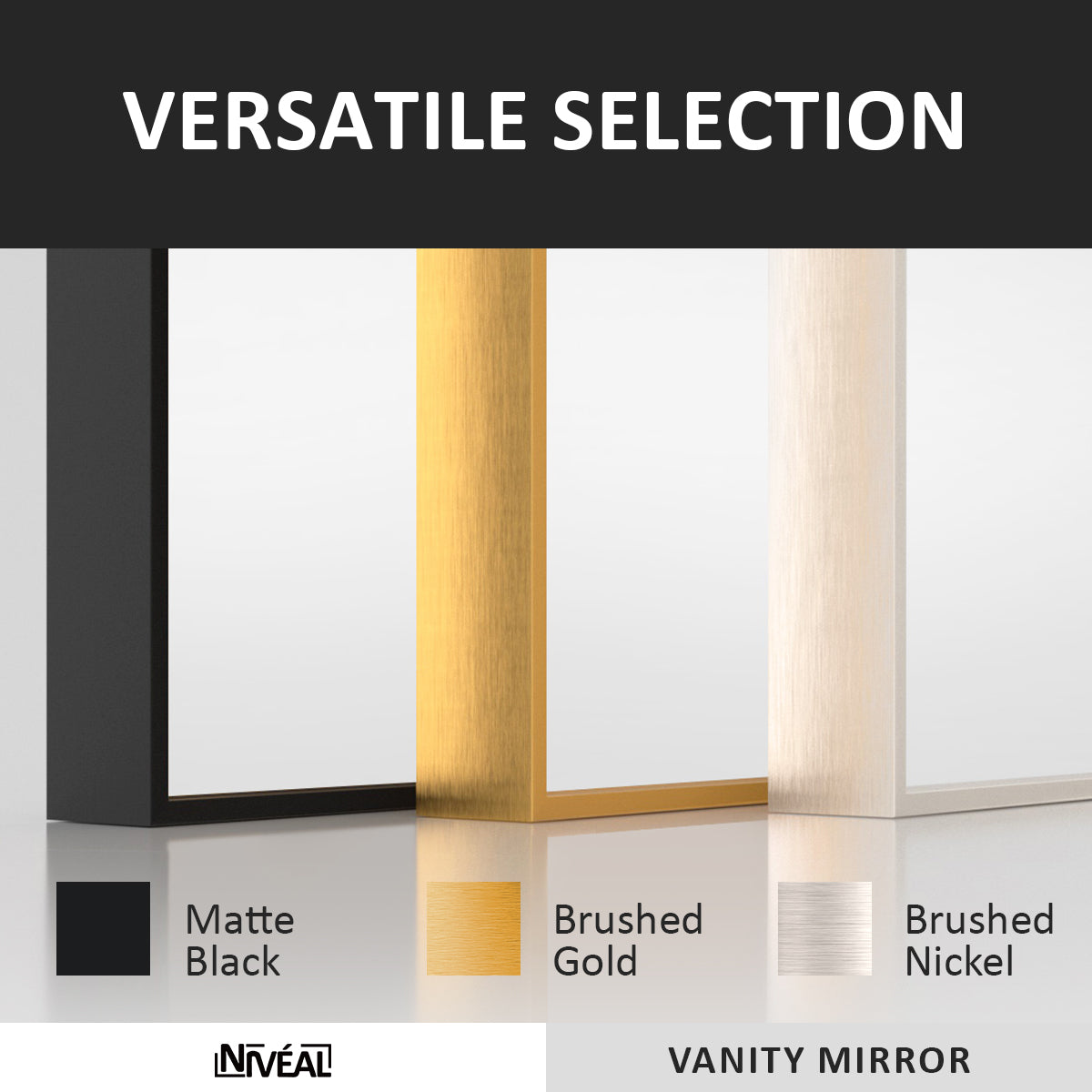 Niveal SE Series Aura Rectangular Framed Wall Bathroom Vanity Mirror