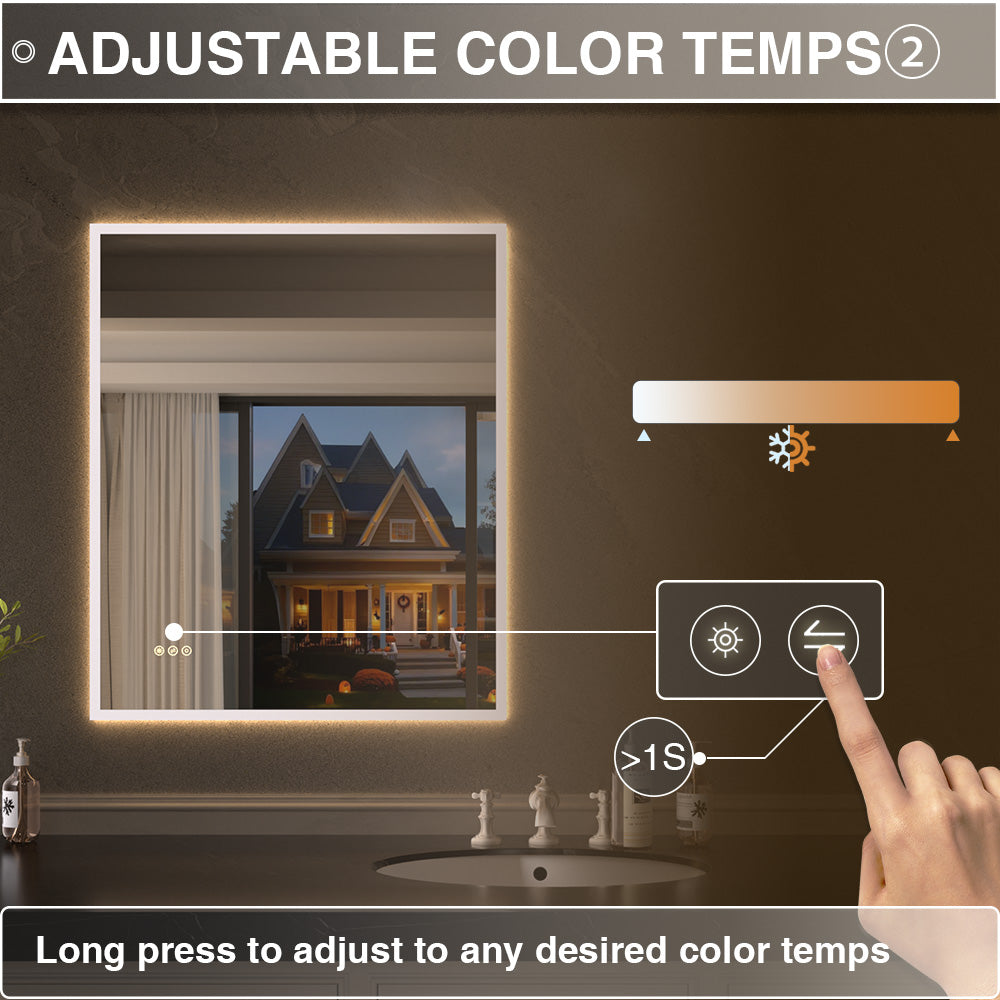 Shimmer Rectangular Frameless Anti-Fog LED Light Dimmable Wall Bathroom Vanity Mirror in Polished Crystal