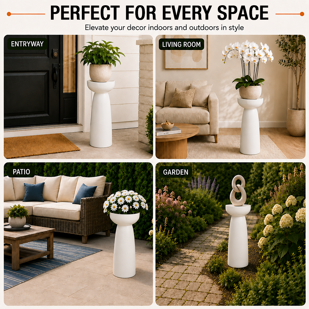 Sylva 28 in. Tall White Magnesium Oxide Pedestal Plant Stand