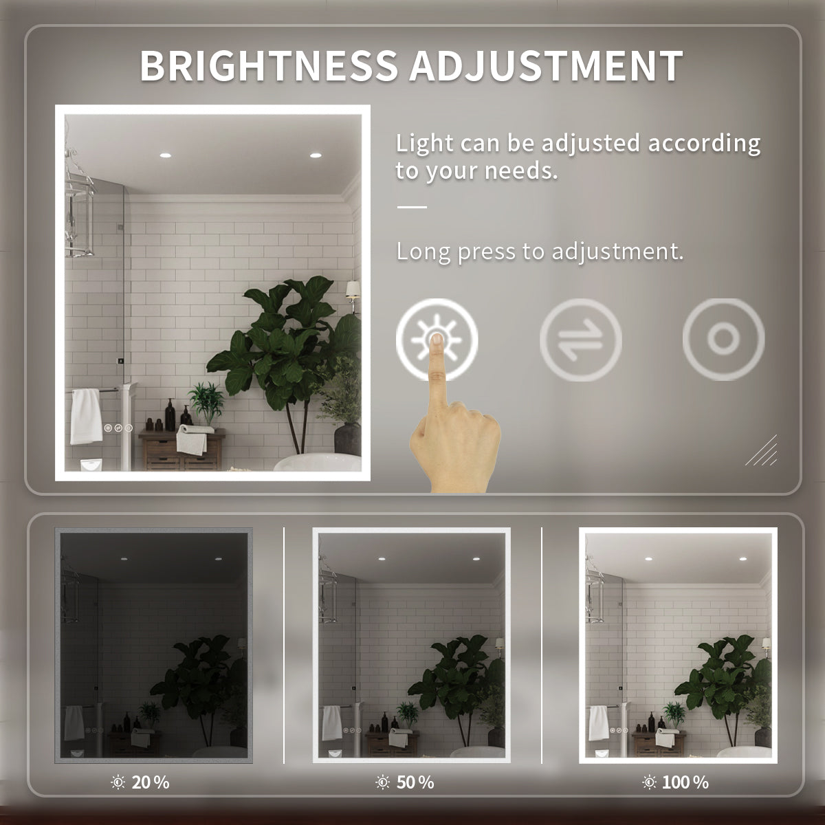 Niveal LMC Series Rectangular Frameless LED Wall Bathroom Vanity Mirror in Silver