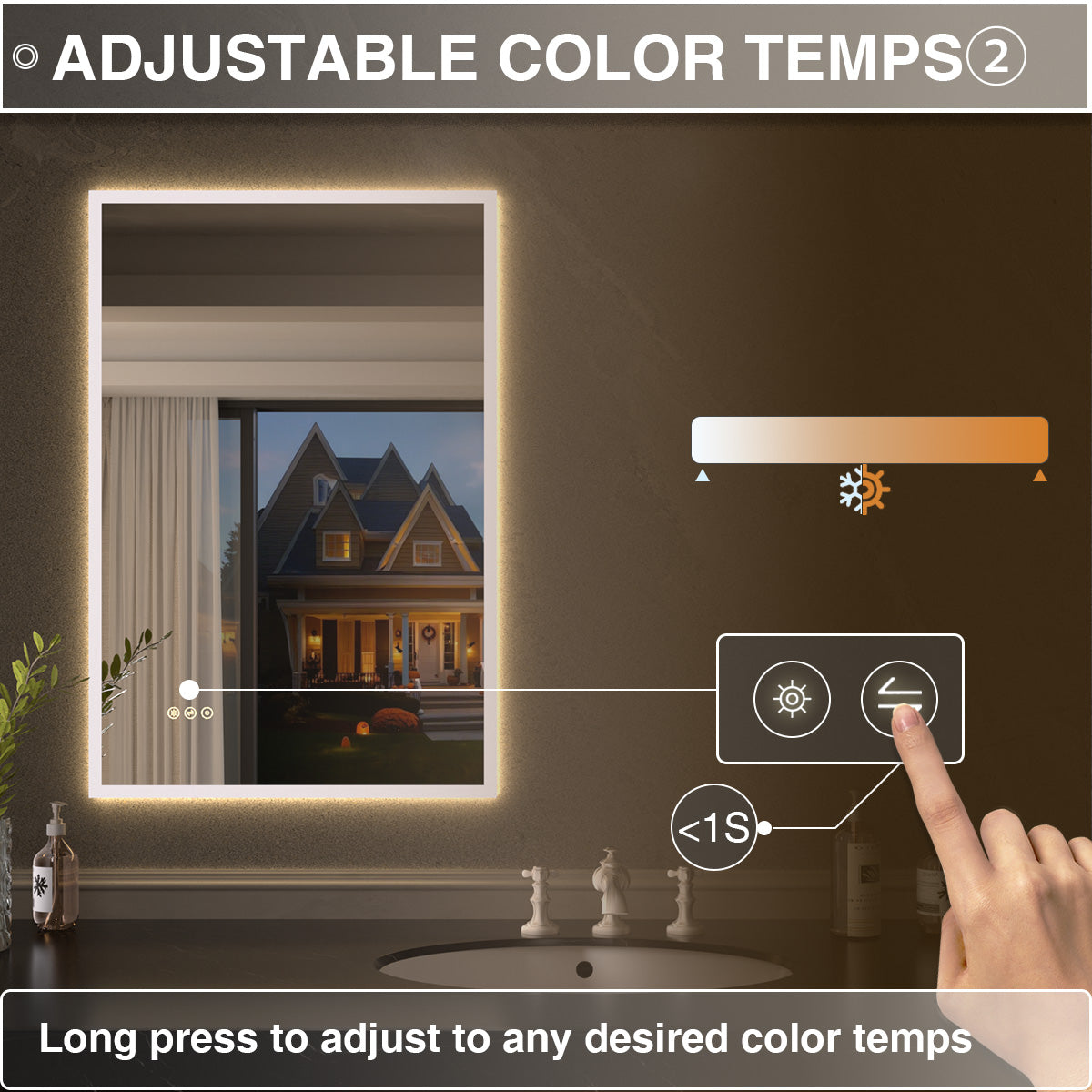 Shimmer Rectangular Frameless Anti-Fog LED Light Dimmable Wall Bathroom Vanity Mirror in Polished Crystal