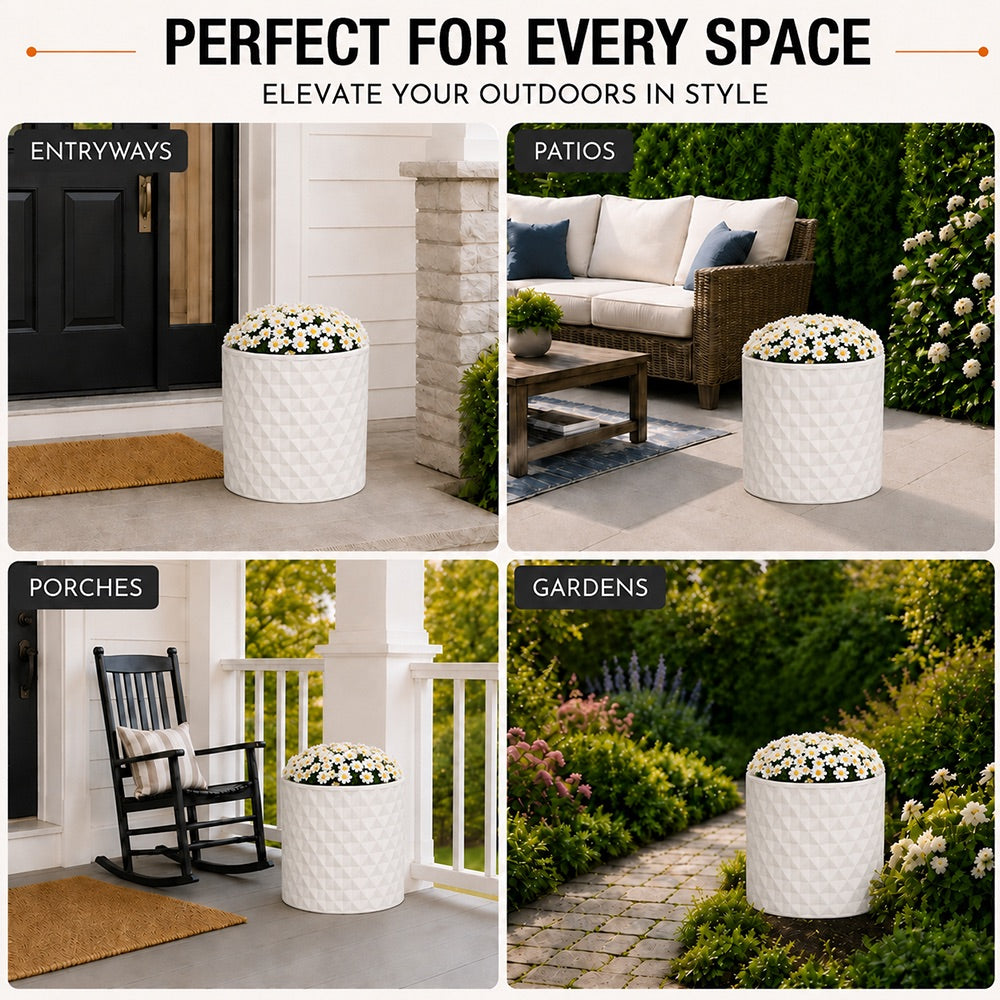 Vale 15.75 in. Outdoor Lightweight Concrete Planter with Natural Stone Finish White