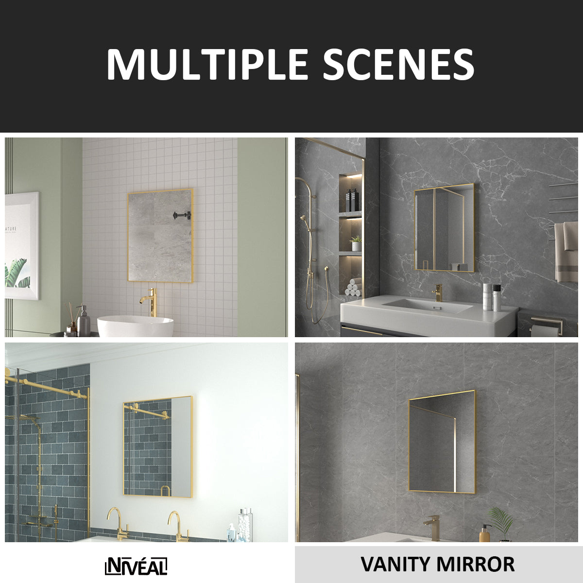 Niveal SE Series Aura Rectangular Framed Wall Bathroom Vanity Mirror