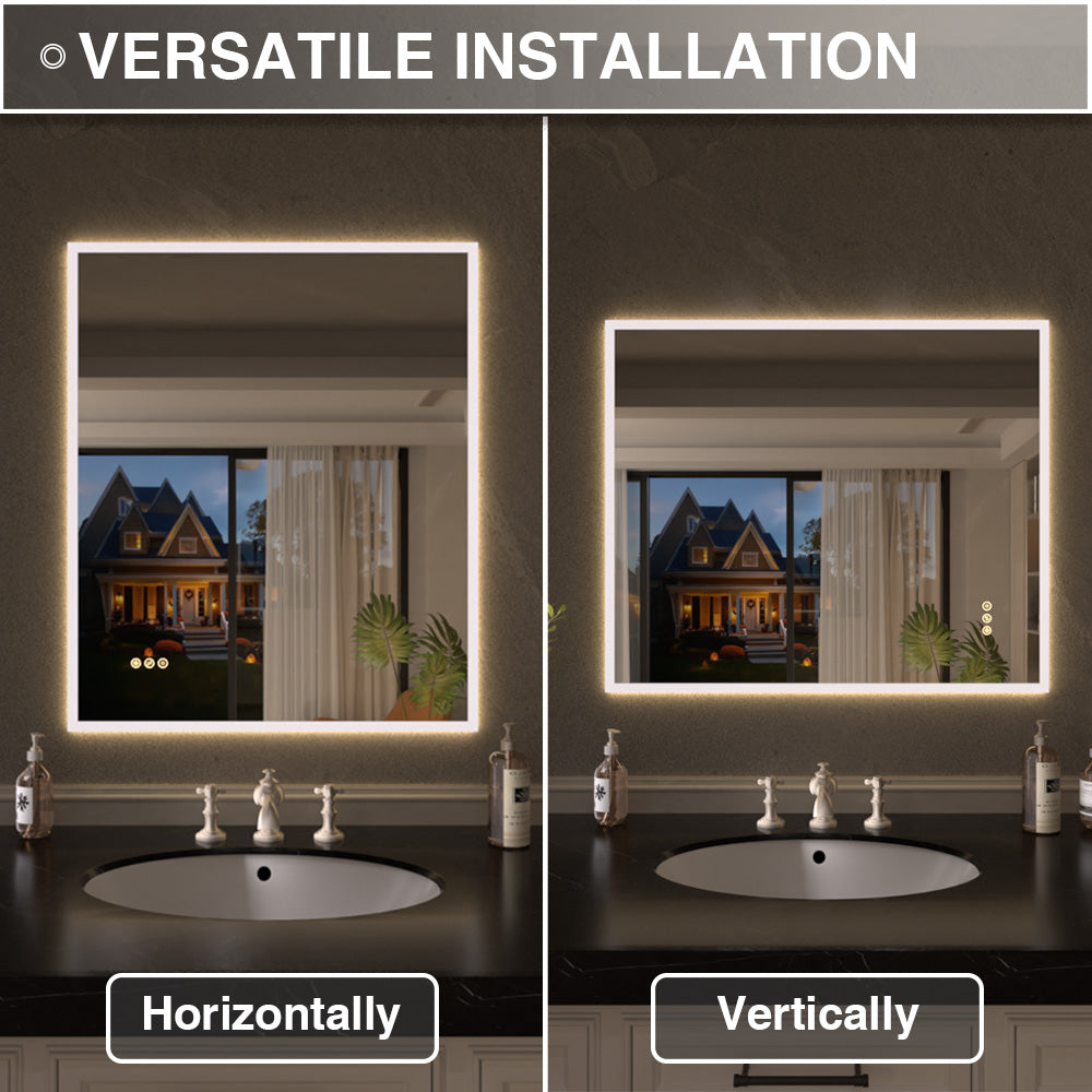 Shimmer Rectangular Frameless Anti-Fog LED Light Dimmable Wall Bathroom Vanity Mirror in Polished Crystal
