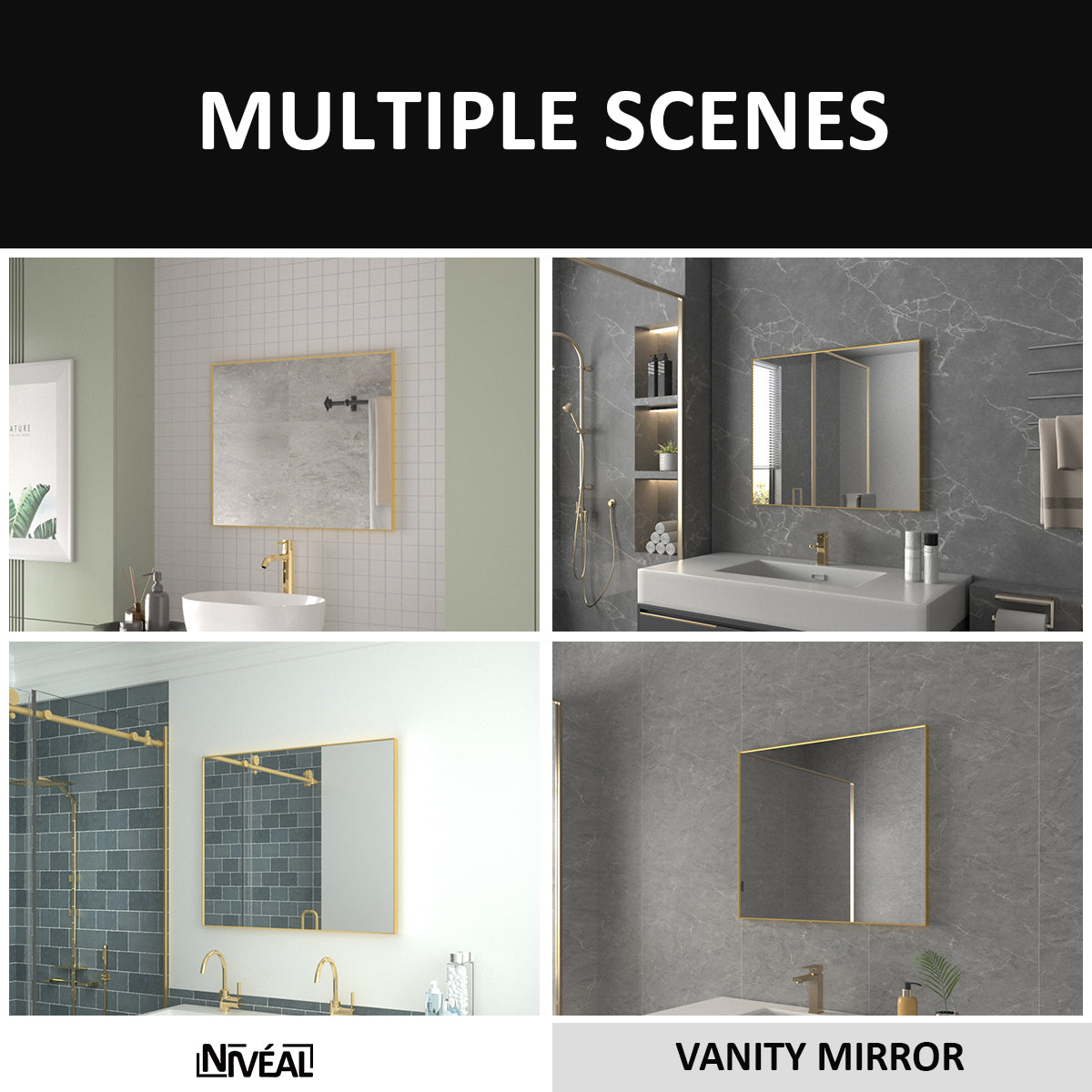 Niveal SE Series Aura Rectangular Framed Wall Bathroom Vanity Mirror