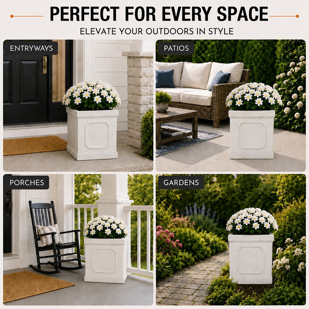 Ellis 10.75 in. Indoor Outdoor Magnesium Oxide Planter with Drainage Hole Antique White