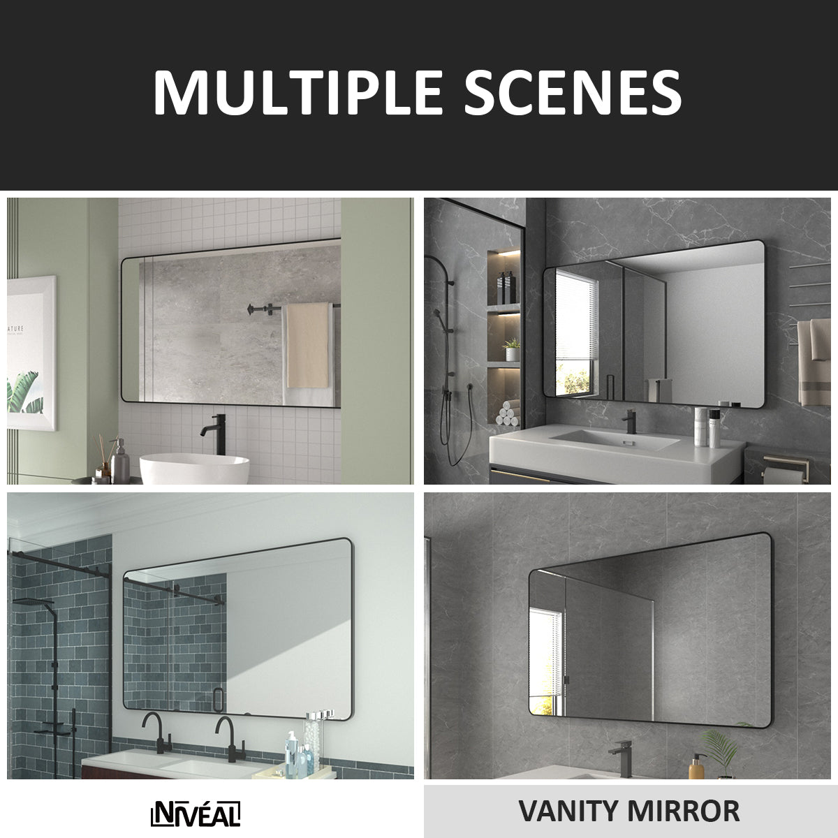 Niveal SM Series Rectangular Framed Wall Bathroom Vanity Mirror